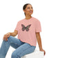 Floral Grunge Butterfly Boxy Tee — Women's Cropped Graphic T‑Shirt