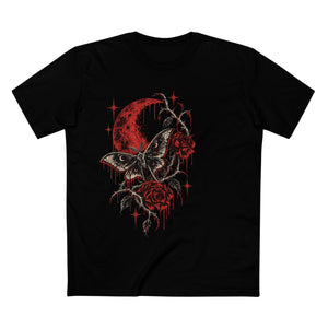 Gothic Moth & Rose Tee — Red Moon Horror Graphic T-Shirt
