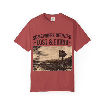 Somewhere Between Lost & Found Vintage Road Sign Graphic T-Shirt